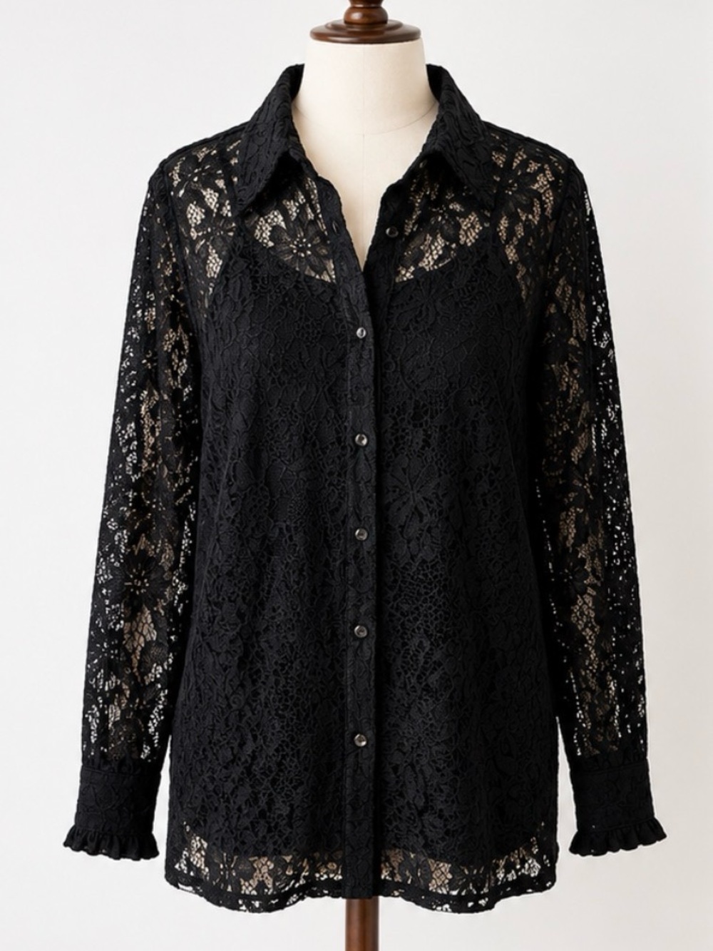 Cable & Gauge Black Lace Button-Front Shirt NWT